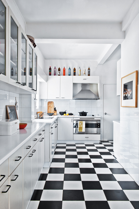 She was particularly attracted to the classic checkered pattern in the kitchen.