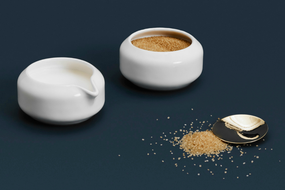 Designed by Todd Bracher, this sugar bowl, creamer and spoon set crafted in matte black or gloss white 3D printed porcelain hopes to elevate routine to ritual. 