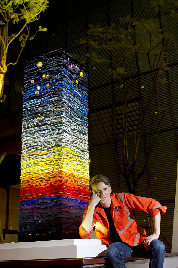 Melander photographed in front of his installation, ‘You Are My Other Me’, in Starstreet Precinct