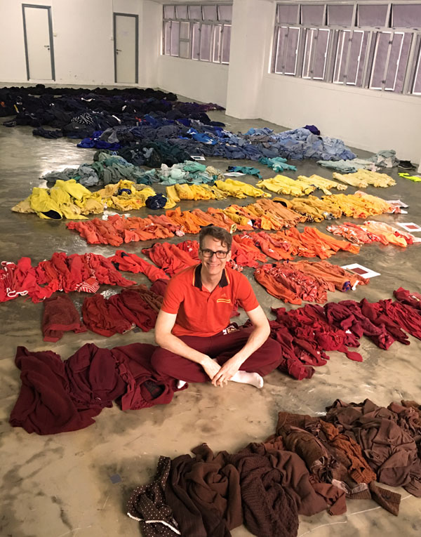 “For me, the process of sorting, folding and stacking the individual garments adds a layer of meaning to the finished piece,” says Melander of his laborious creative process