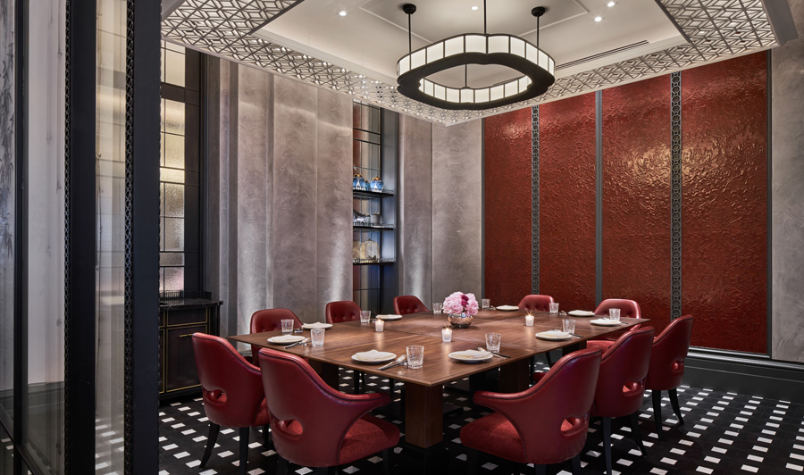The semi-private dining room features plenty of red for luck, happiness and prosperity
