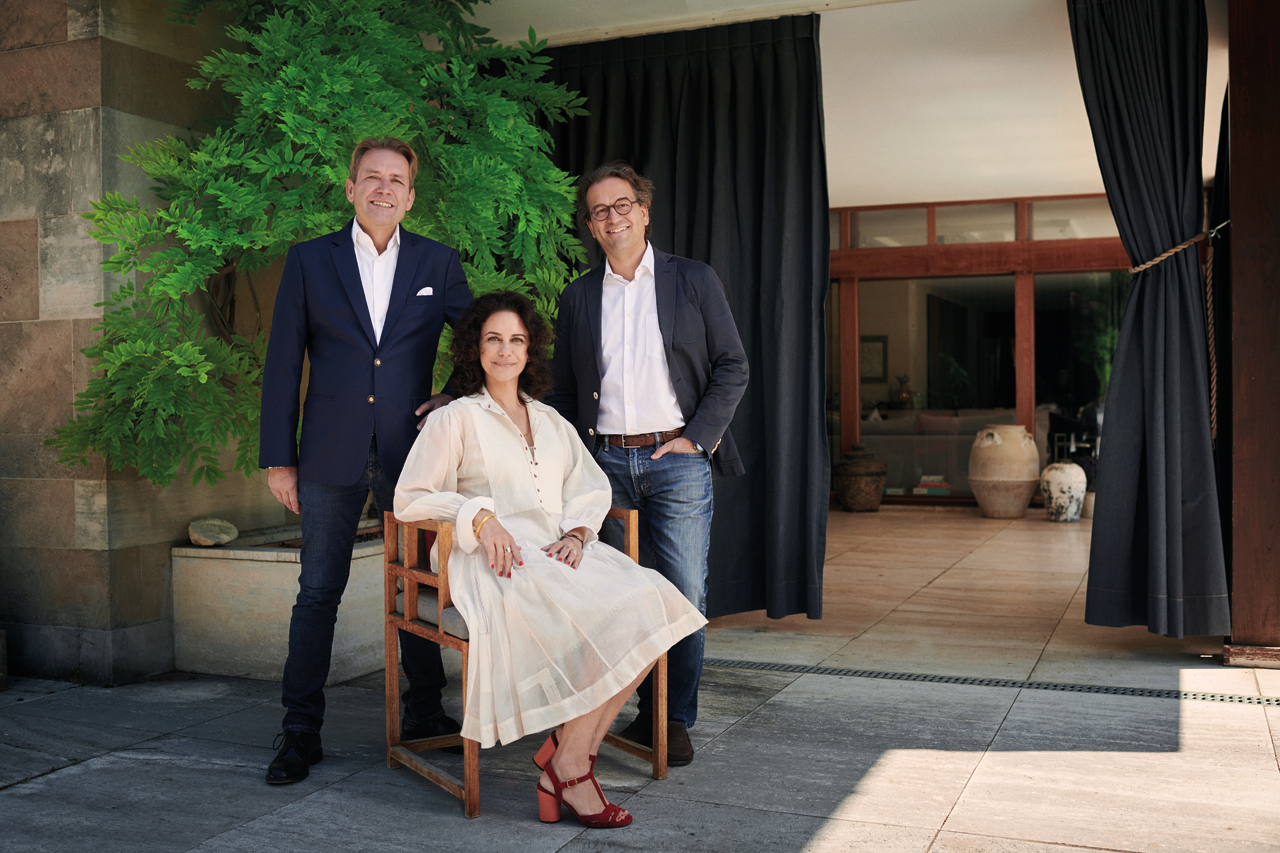 From left: The sixth-generation leaders of Christian Fischbacher: Christian Fischbacher VI with Camilla and Michael