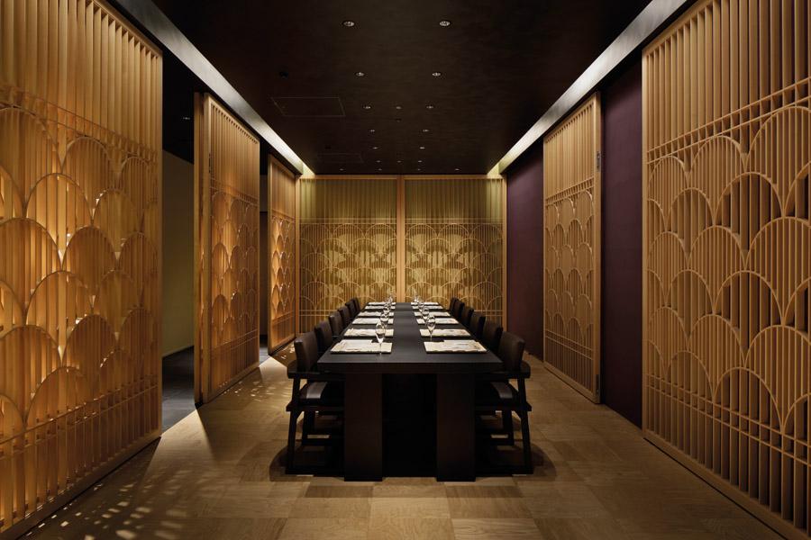 Elegant bamboo designs embellish the hotel restaurant