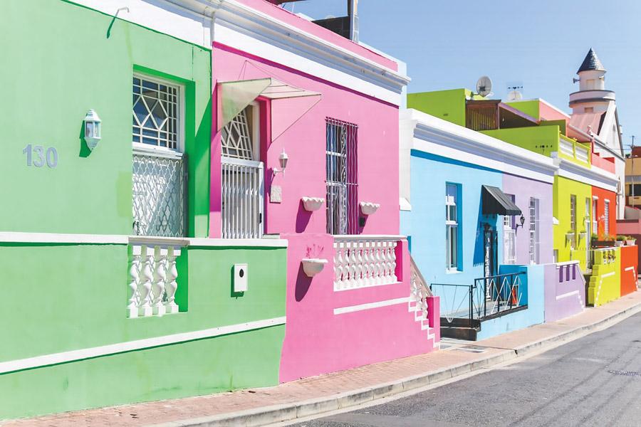 Vibrantly painted houses are found along streets of Bo-Kaap, a historic neighbourhood