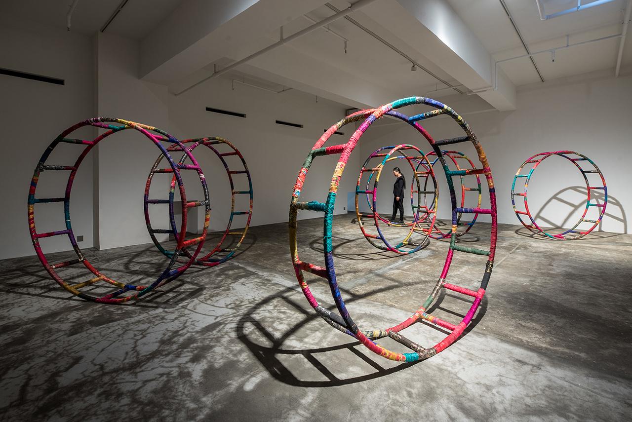 An installation by Kimsooja, featuring iron rings, used cloths and threads. (Photo: Courtesy of Axel Vervoordt Gallery)