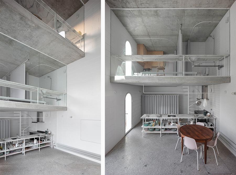The three upper levels stagger upon one another, while light fills the entire structure and glass walls lend residents a view of the living area on the ground level. Photos by Dylan Perrenoud)