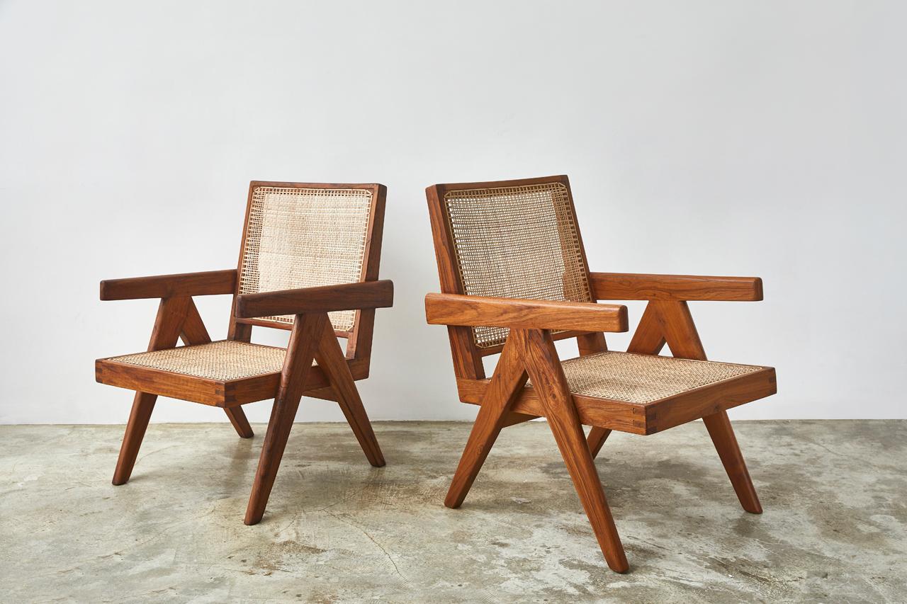 Pierre Jeanneret armchairs sourced from Chandiragh, India, crafted in 1955 