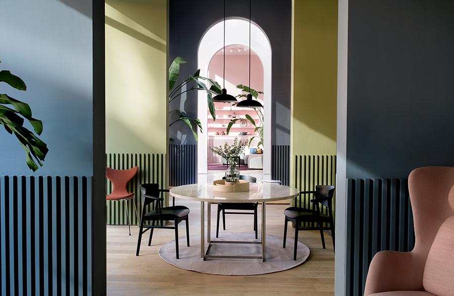A pastel palette results in a colourful yet subdued space (Photo: Courtesy of Fritz Hansen)