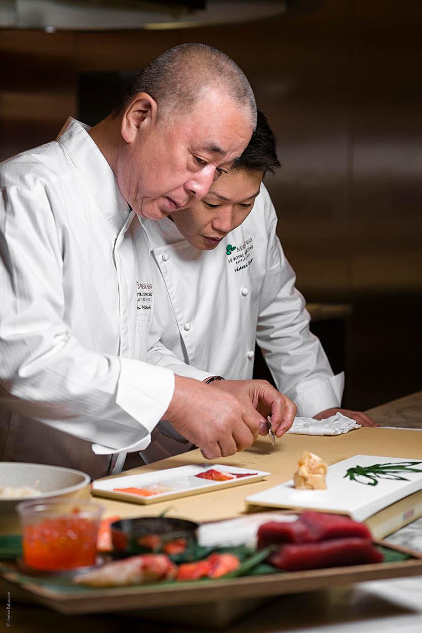 Chef Nobu Matsuhisa (left) and executive chef Hideki Endo are the brains behind Matsuhisa Paris
