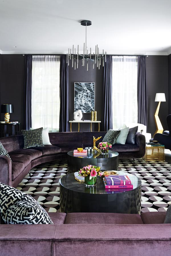 The living room's customised London rug was created by Greg Natale and showcaes his signature geometric style; the Adeline coffee table is from Oly