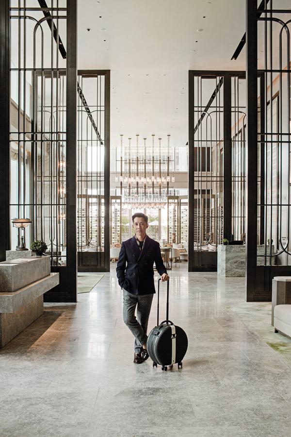 André pictured in the Drawing Room with his personal tailormade suitcase