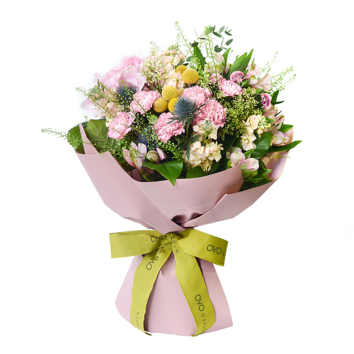 The "Warmest Wishes" bouquet of pink hydrangeas and carnations, HK$980 at OVO Garden