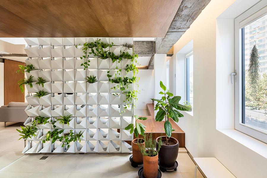 One of the green wall's unique features is its customisable function, allowing the homeowner to plant and house plants of various kinds in their own respective container unit. (Photo: Kyungsub Shin)