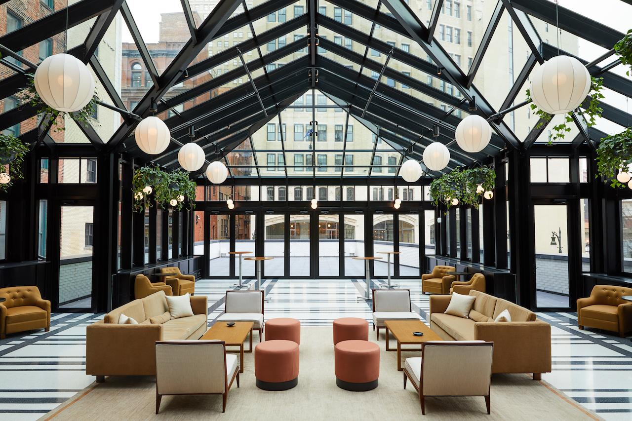 Two cherished and newly restored buildings — formerly a T.B. Rayl & Co department store and a Singer sewing machine store — house Shinola Hotel