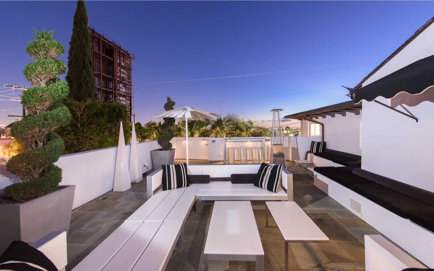 The stunning rooftop terrace puts Los Angeles's iconic night views on full display