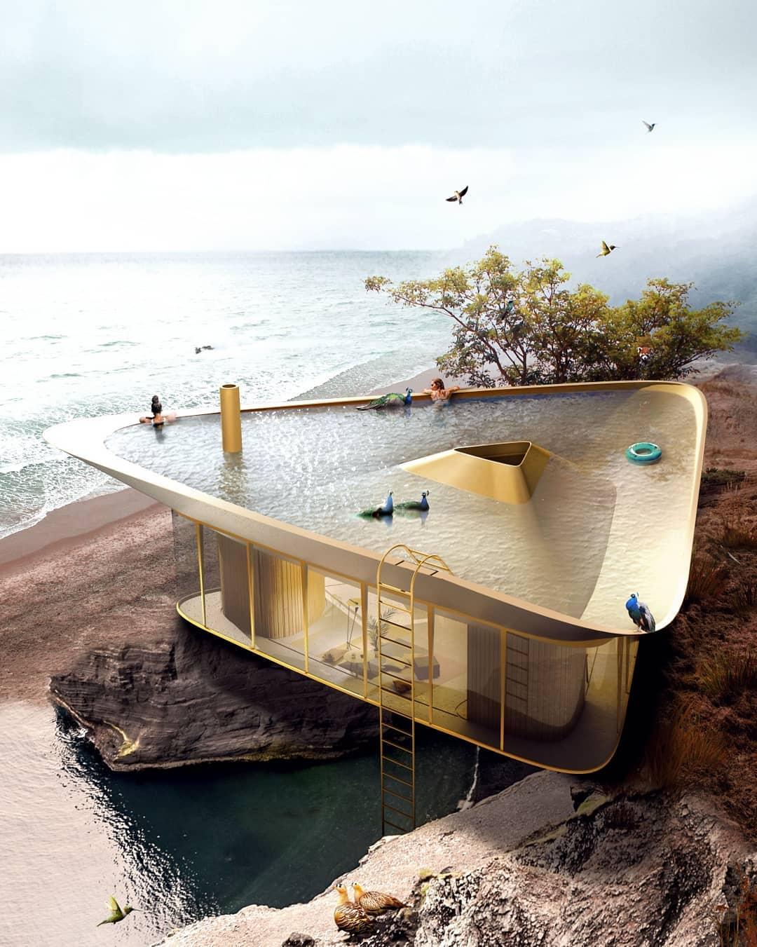 超現實的創意設計：俯瞰大海的屋頂游泳池！