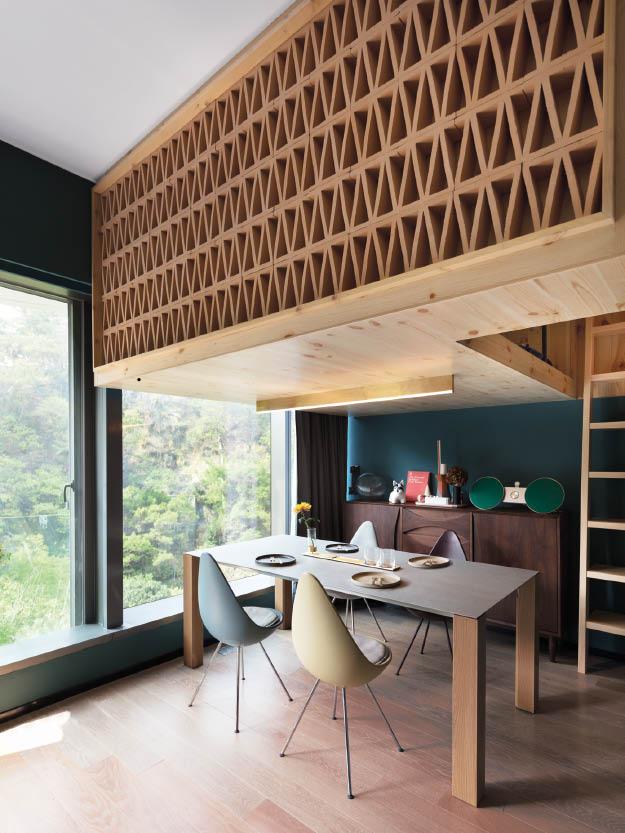 Designed by Patricia Urquiola for Mutina, Tierras wall tiles  in lattice-like patterns delicately line the facade of the private quarters, available from Anta Building Materials