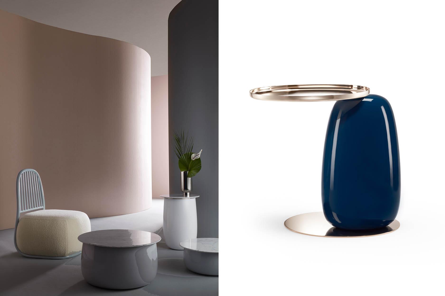 (Left) Circe lounge chair; (right) Eos table