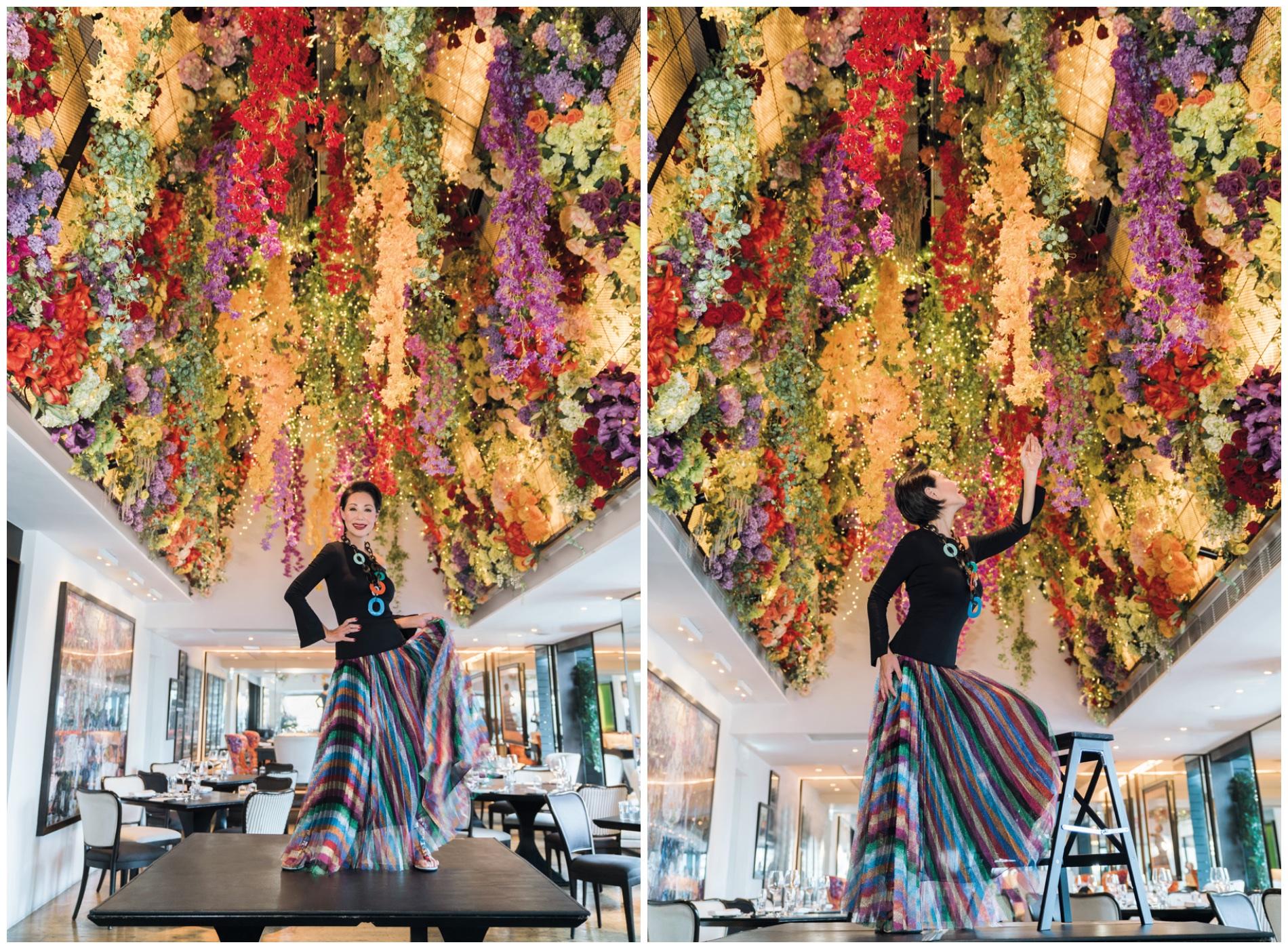 Bonnae pictured underneath the “flower dome” in one of her favourite rooms in Sevva; the iconic restaurant and bar will unveil a brand new look this September