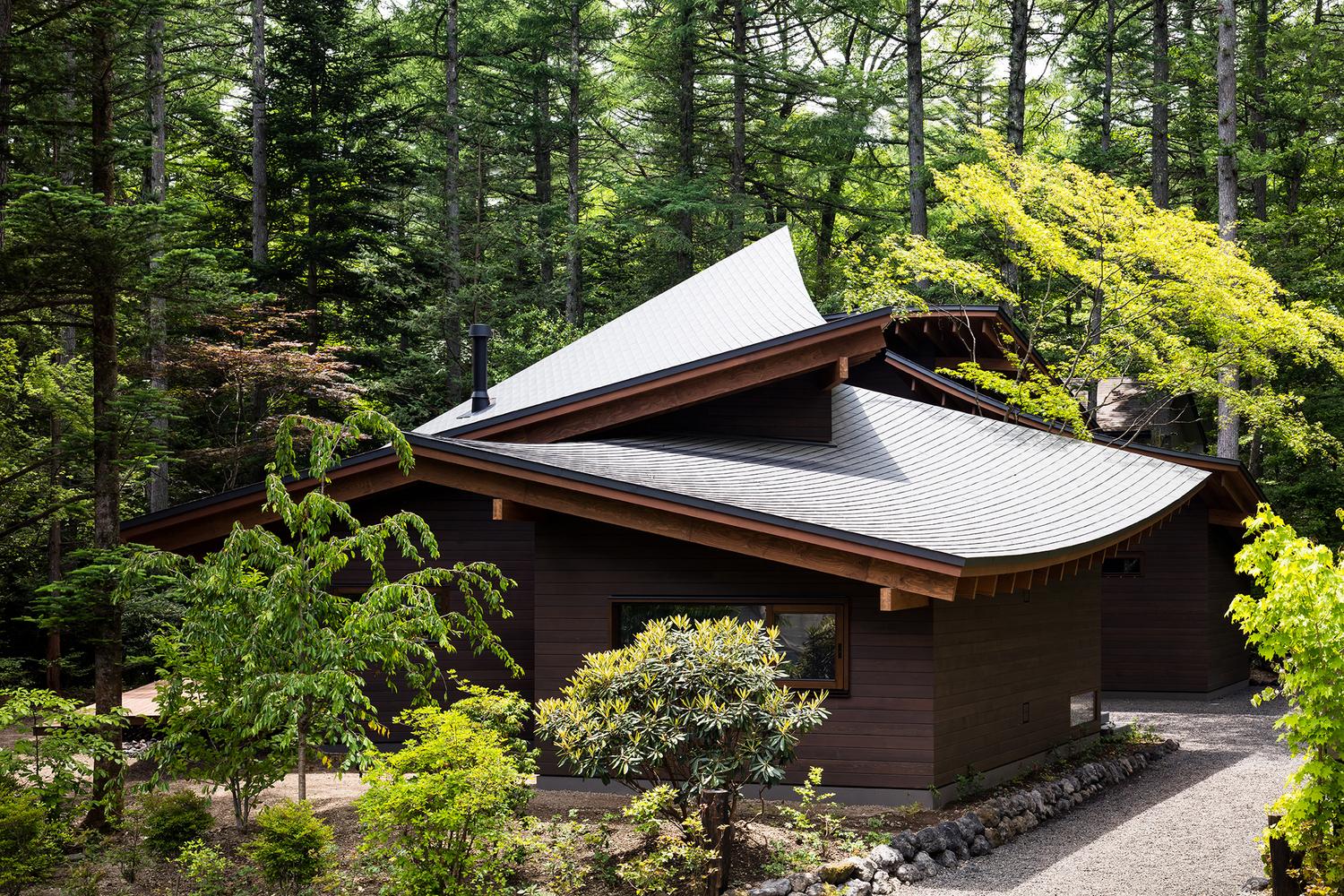 A Curvaceously-Roofed Villa in Karuizawa Melds Into The Landscape