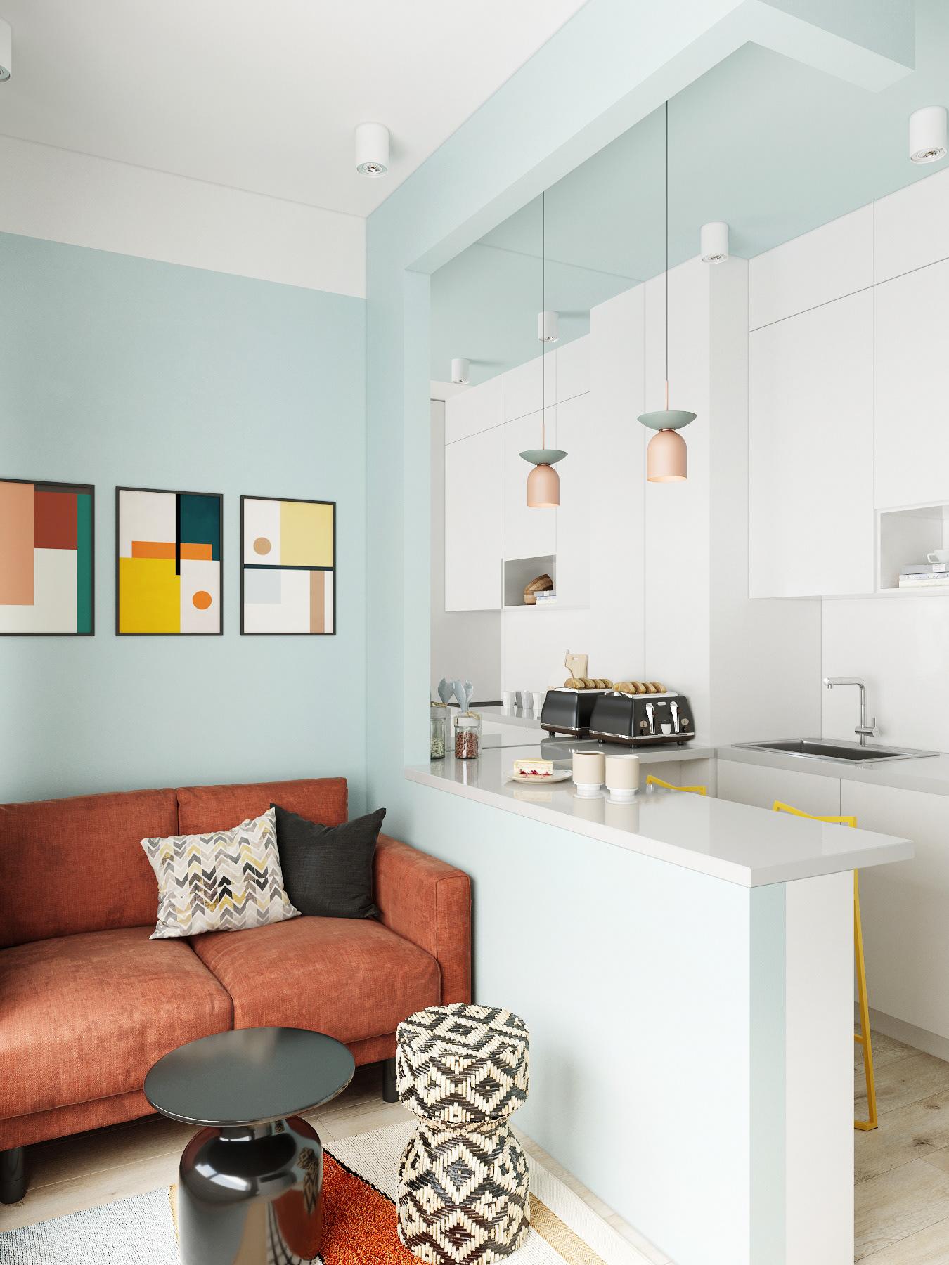 利用馬卡龍色為空間調色，提亮微型住宅的生活能量